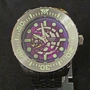Aragon A252PUR Divemaster Evo Skeleton Automatic 50mm 24J Japan Men's Watch EUC